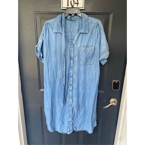 Dip Popover Chambray Dress, Blue Jean Belted Dress, Sz XL - Picture 1 of 7